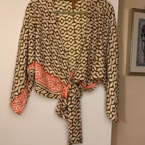 Kimono blouse silk blend tie front
